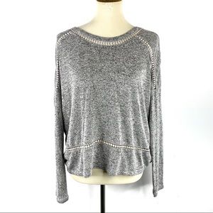 Chelsea & Violet Grey Crochet Long Sleeve Top